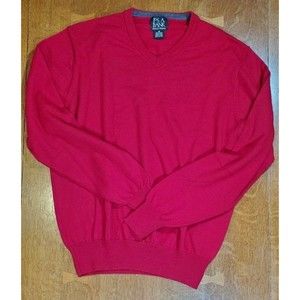 Jos A Bank Men's V-Neck Merino Wool Traveler Sweater Pull Over Red Size‎ Medium